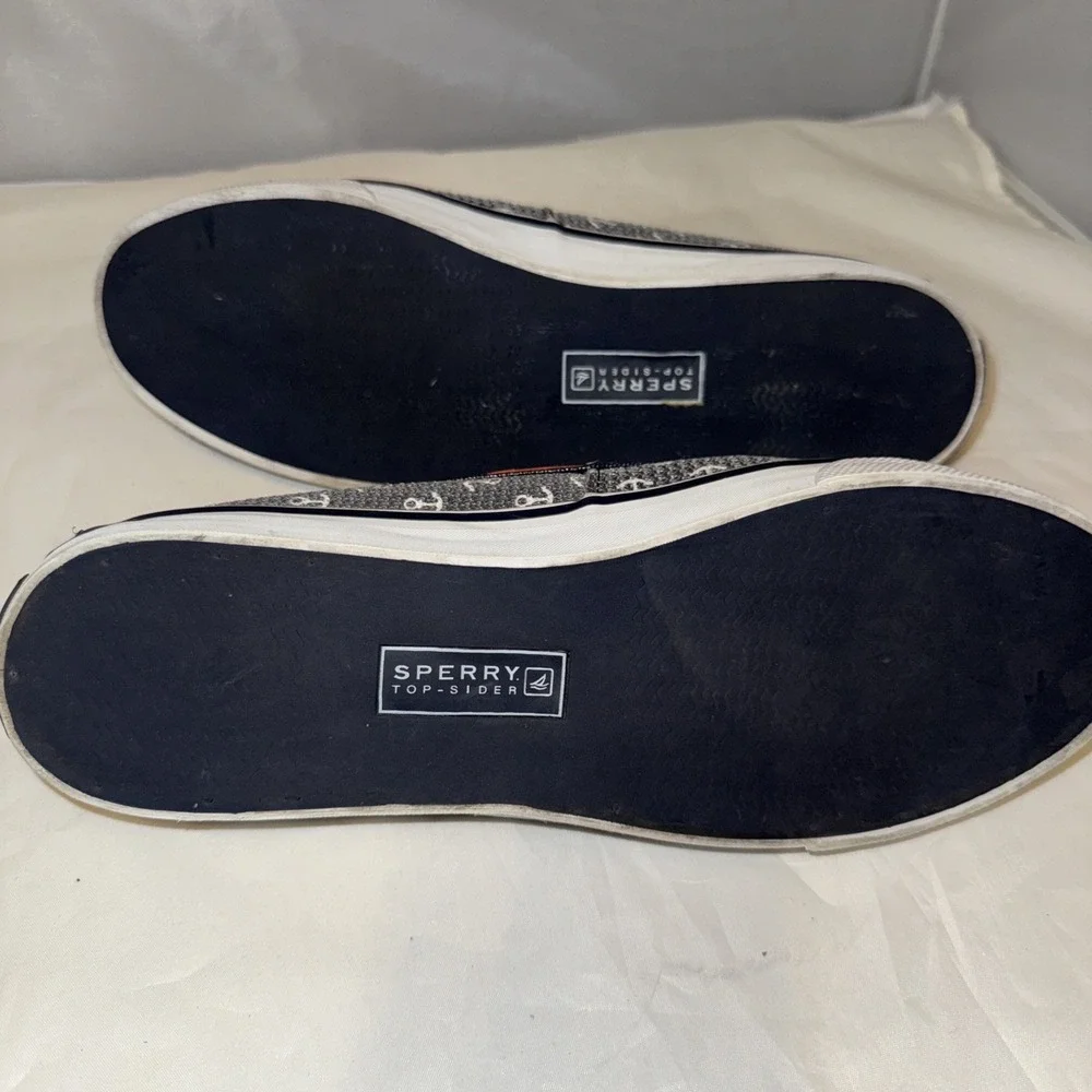 Sz 10M Sperry Top-Sider Leather Boat Shoes‎ 9688771 Navy Clear Sequin EUC